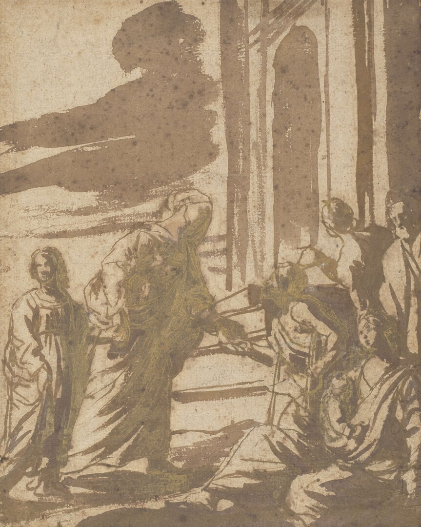 Pierre Poncet le Jeune (1612-1659), La Charité de sainte Anne, circa 1640, pen, wash and ink on paper, 26 x 21 cm, inv. 2024.25.1, acquired thanks to the Friends of the Museums of Orléans