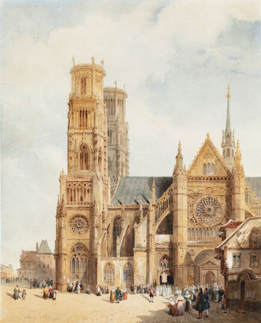 François-Etienne Villeret (1798-1852), La Cathédrale Sainte-Croix six ans après son inauguration, 1835, aquarelle et gouache sur papier