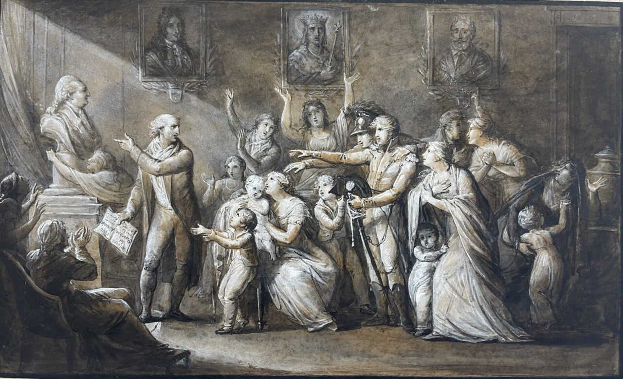 Jean-Marie Delaperche, Vive le roi, vers 1815, lavis d’encre et crayon graphite sur papier, 24x40,5 cm , inv. 2025.11.1
