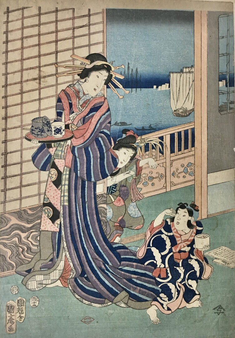 Kuniteru UTAGAWA (vers 1818-1860), Ensemble de beautés, 1855, gravure sur bois, impression en couleur sur papier japonais, Orléans, Hôtel Cabu - musée d’Histoire et d’Archéologie, inv. 2016.0.4174