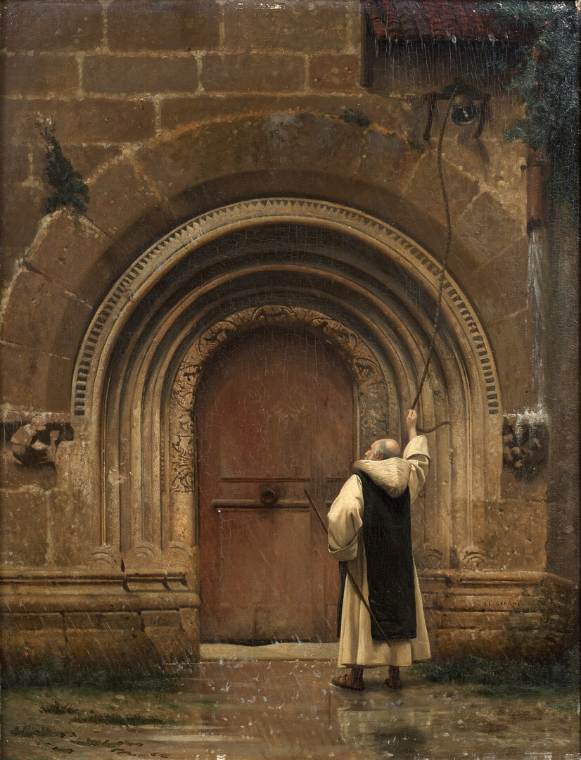 Jean-Léon Gérôme, Moine sonnant la cloche du monastère sous la pluie, huile sur panneau, 46 x 35 cm, Paris, Collection Antoine Béal