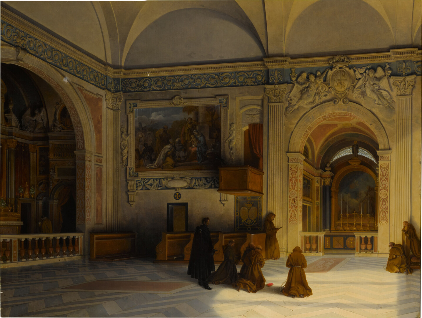 Lancelot-Théodore Turpin de Crissé, Moines se recueillant sur la tombe de Charles X, 1837, huile sur toile, 74,2 x 99 cm, Paris, Collection Antoine Béal