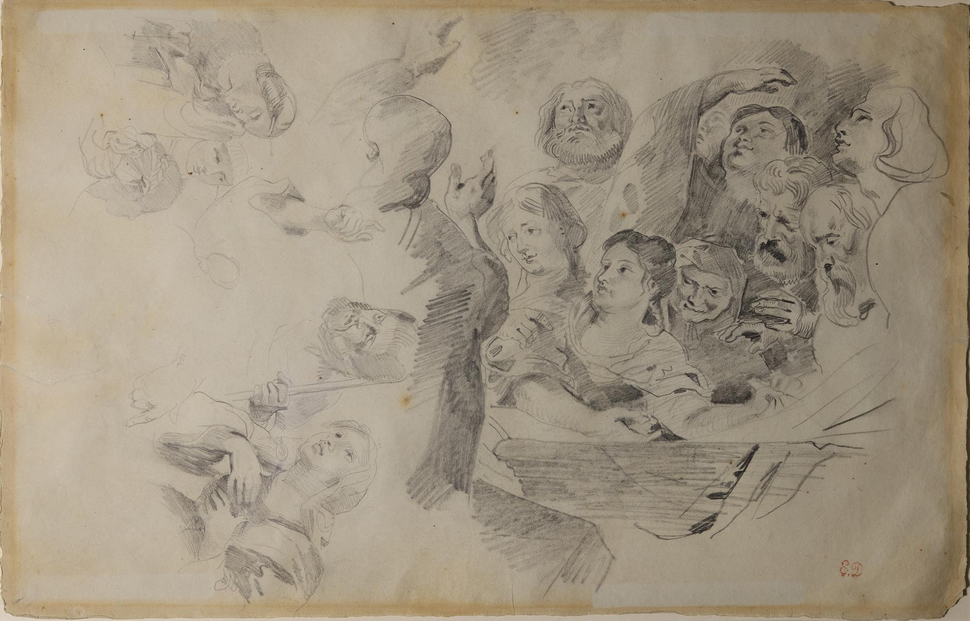 Eugène Delacroix (1798-1863), Figures, d’après l’Assomption de Pierre Paul Rubens (Museum Kunstpalast de Düsseldorf), vers 1830, crayon graphite et lavis de gouache, 28x42,5 cm, inv. 2025.25.2