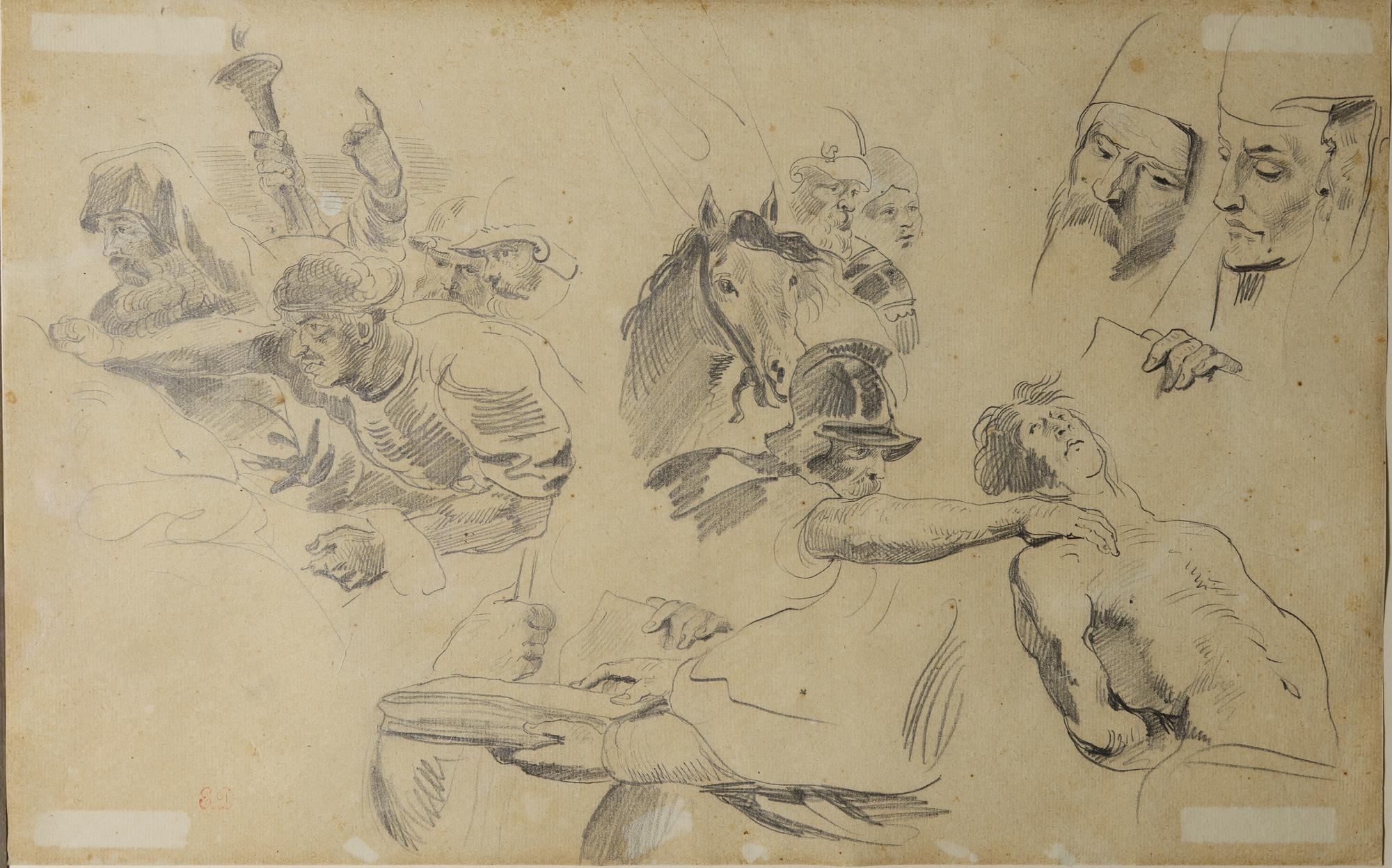 Eugène Delacroix (1798-1863), Figures d’après Le Martyre de Saint Laurent de Pierre Paul Rubens (Alte Pinakothek de Munich), vers 1830, crayon graphite et lavis de gouache, 24,5x39 cm, inv. 2025.25.3